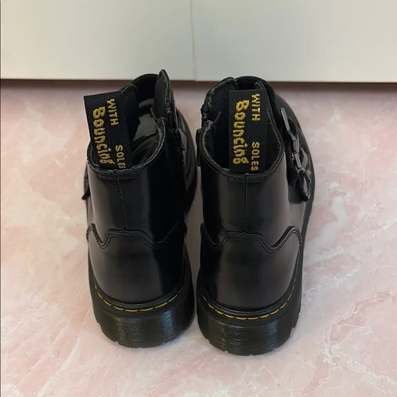 Dr. Martens Black Leather Boots with Star Buckles, side zip - Picture 2 of 10